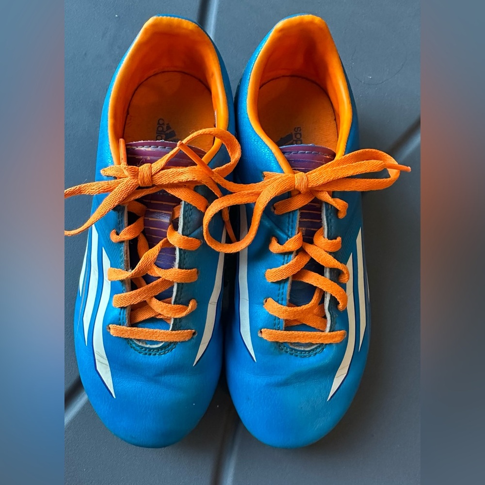 Adidas Outdoor Soccer Cleats Shoes Boys Solar Blue F10 TRX US 1 Orange Kids - Picture 5 of 9